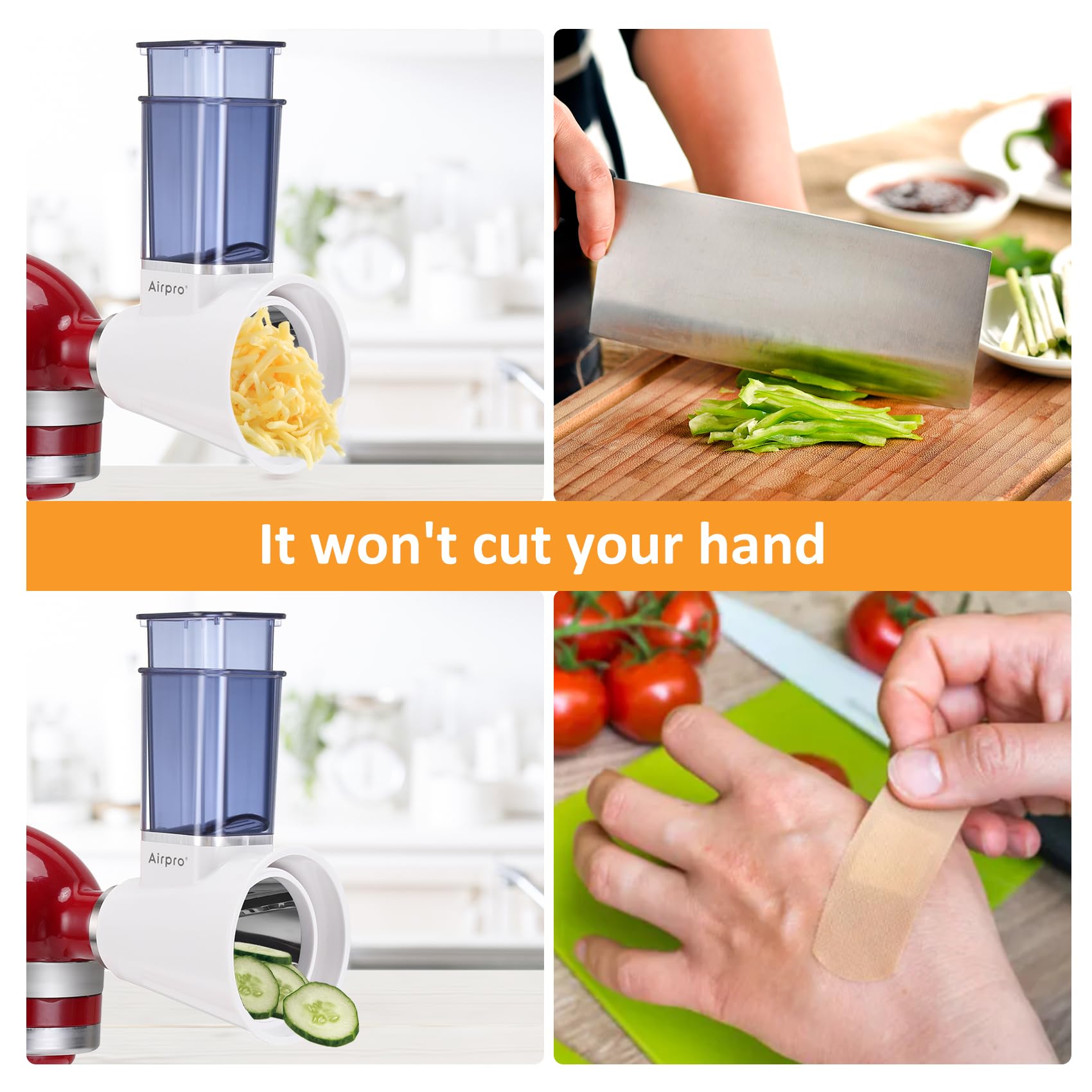 Airpro vegetable slicer attachments help create uniform slices for salads and toppings