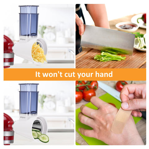 Airpro vegetable slicer attachments help create uniform slices for salads and toppings