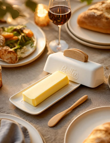 AISBUGUR butter dish on clean countertop for quick access.