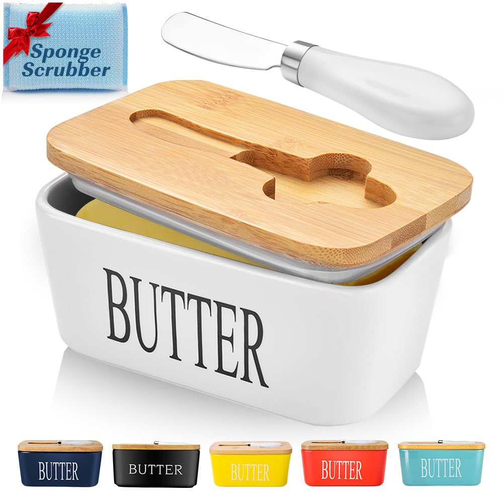 AISBUGUR butter dish with lid on countertop keeps butter fresh