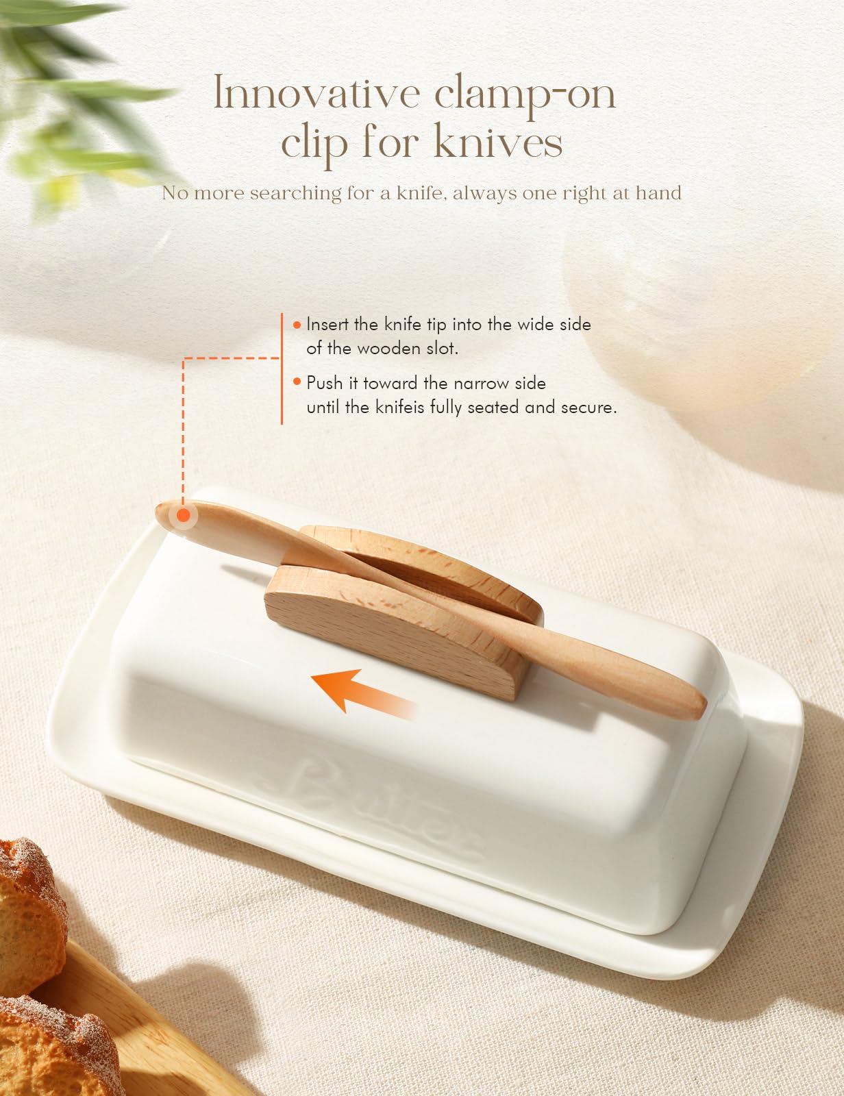 AISBUGUR ceramic butter dish close-up shows durable, easy-to-clean surface.
