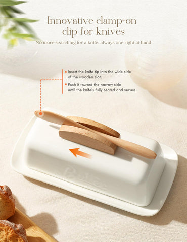 AISBUGUR ceramic butter dish close-up shows durable, easy-to-clean surface.