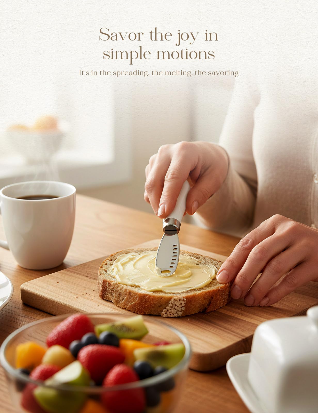 AISBUGUR stainless steel butter knife with porcelain handle for durable use.