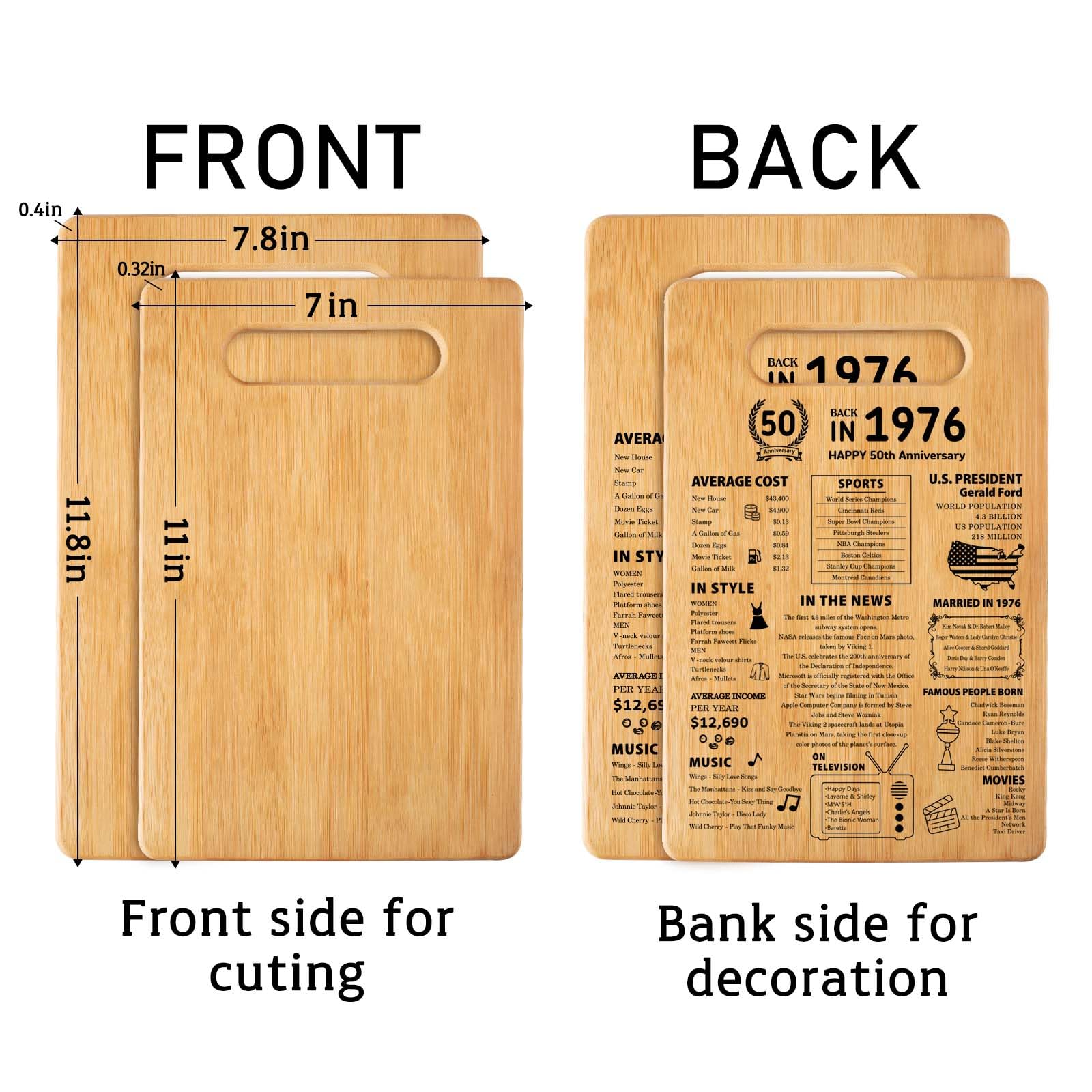 aisdfhsa 50th anniversary cutting board bamboo texture, durable kitchen prep