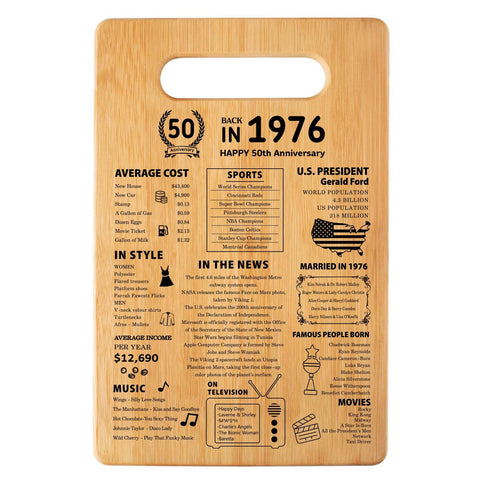 aisdfhsa 50th anniversary cutting board front view, stylish gift for a golden milestone