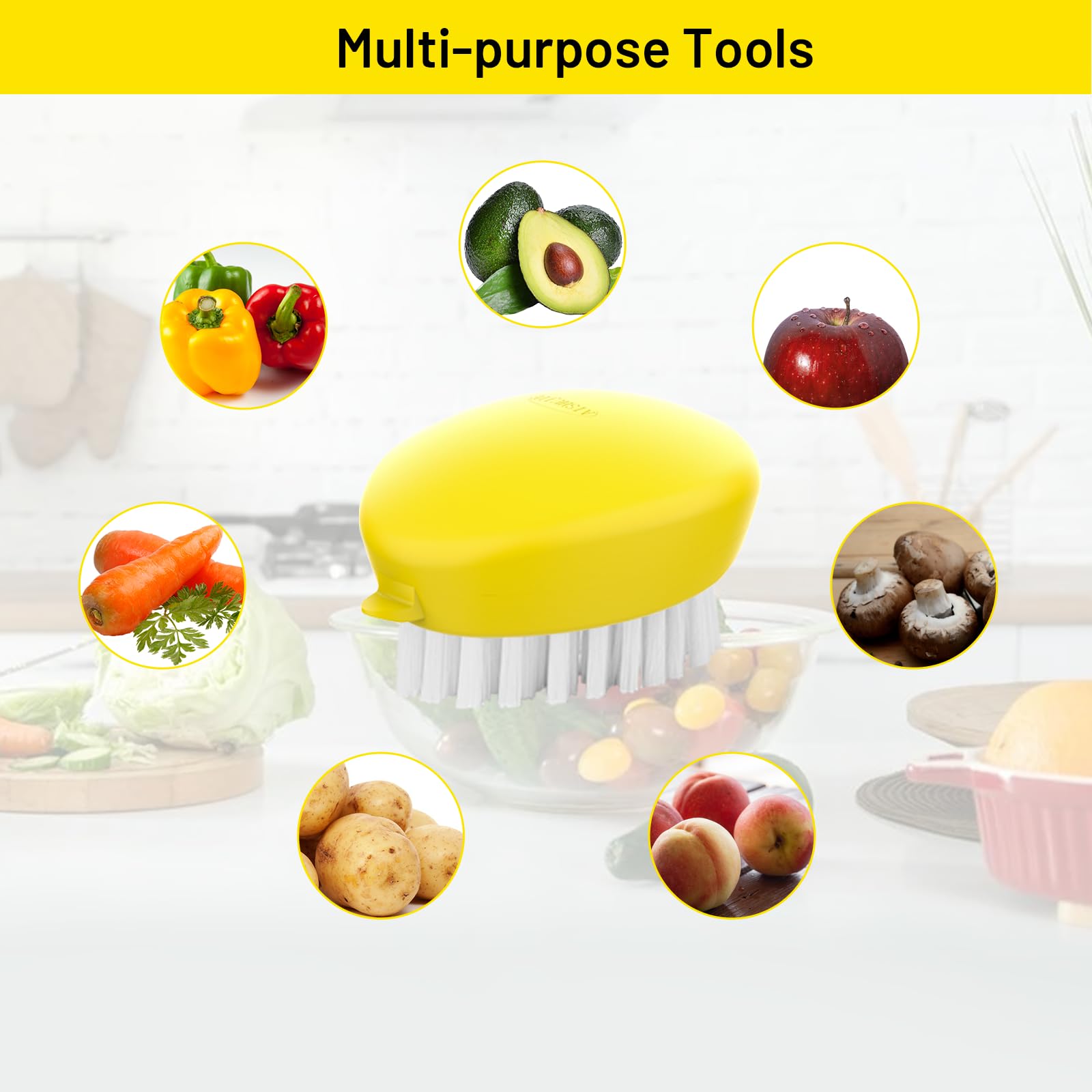 AISHUJIE Veggie Brush compact design fits in small drawers.