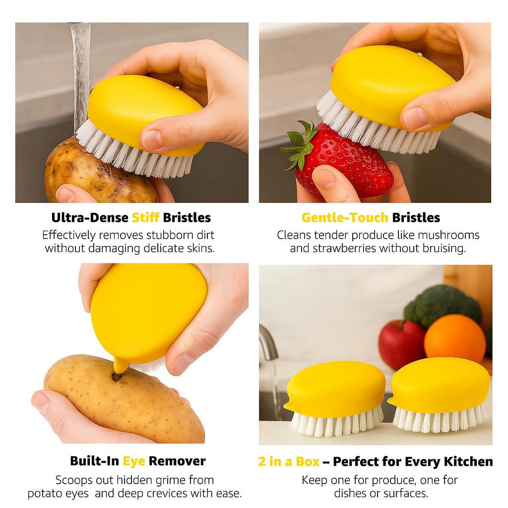 AISHUJIE Veggie Brush dual-texture design handles roots and greens in one pass.