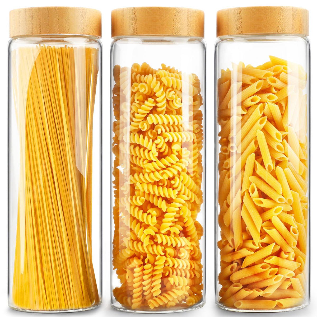 AISIPRIN glass canisters on counter with airtight lids for organized storage.
