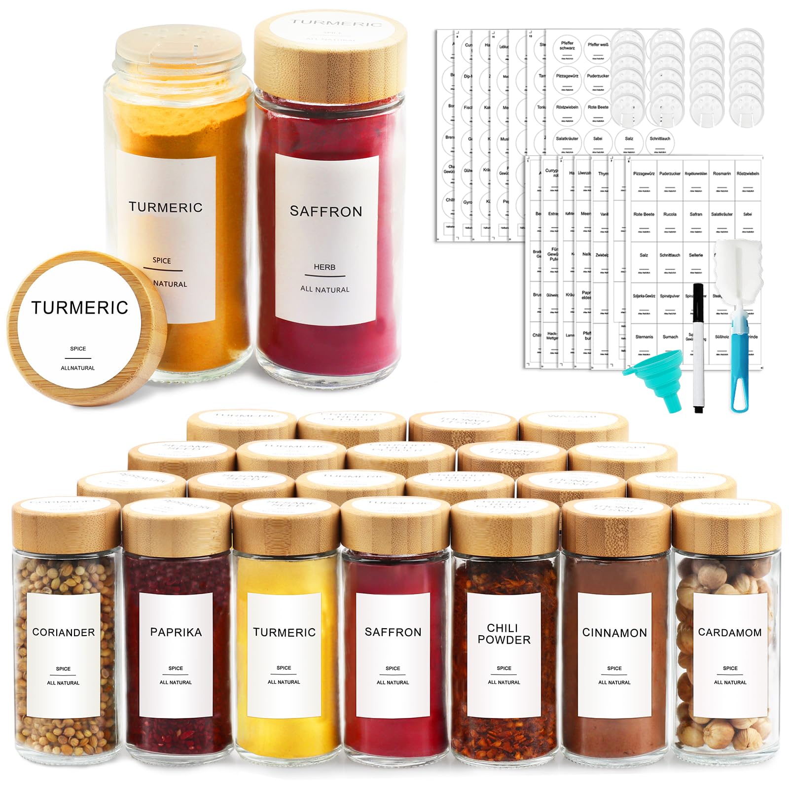 AISIPRIN glass spice jars set with clear visibility for easy organization