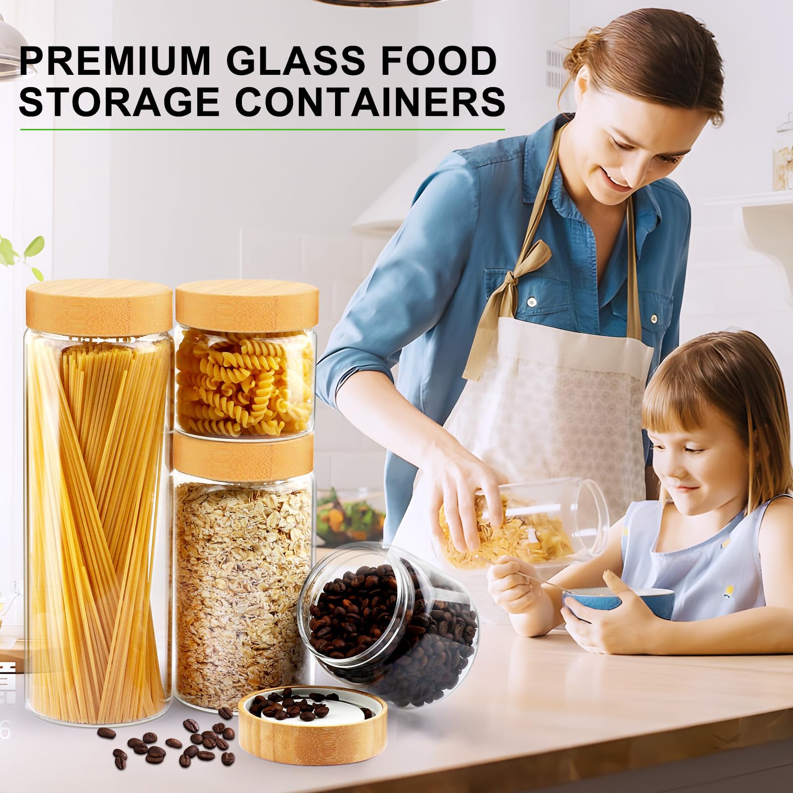 AISIPRIN transparent glass jar contents visible for quick inventory.