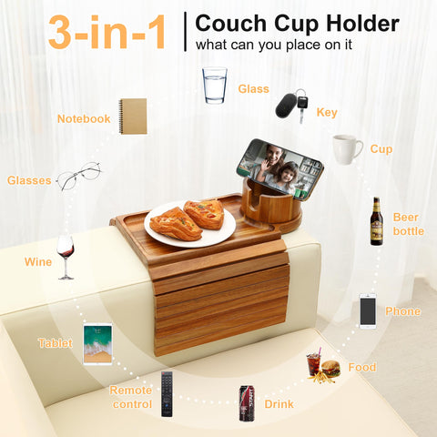 AISONGDONG armrest tray fits wide couches and reduces clutter on the arm.