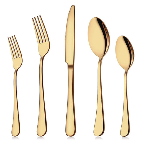 Aisoso Gold Silverware Set full 20-piece service for four, elegant home dining