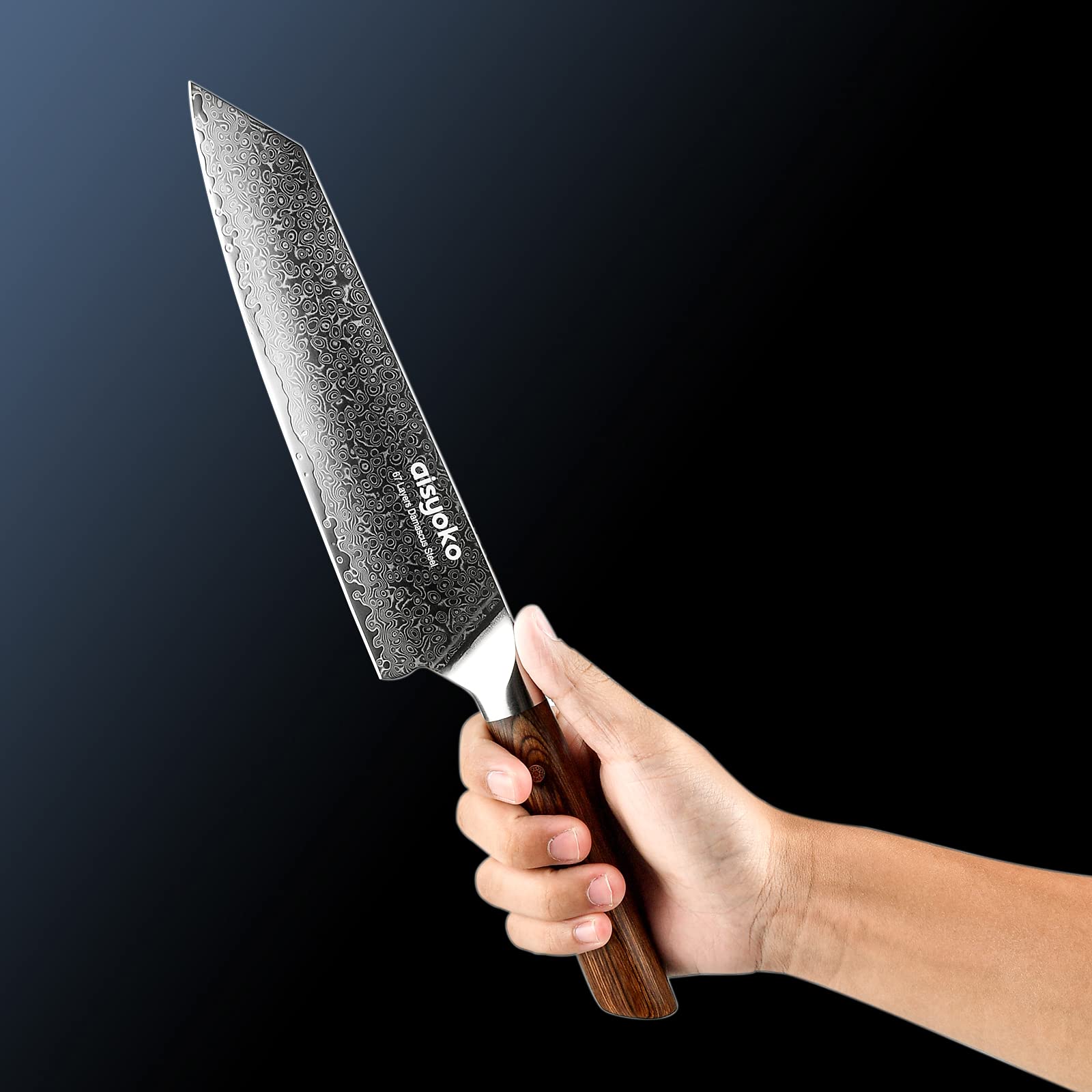 Professional kitchen scene with Aisyoko knife in action