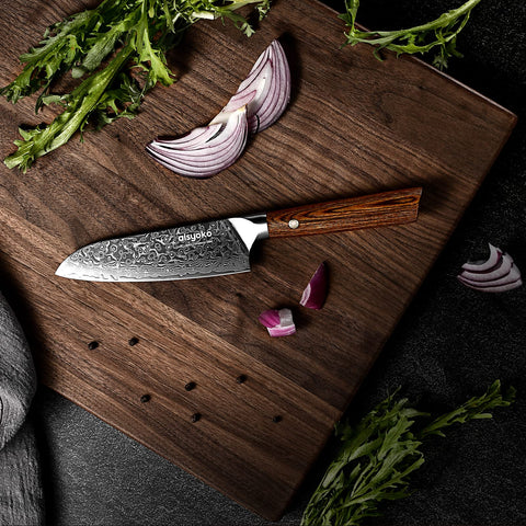 Aisyoko Santoku 5in colored wood handle offers comfortable grip