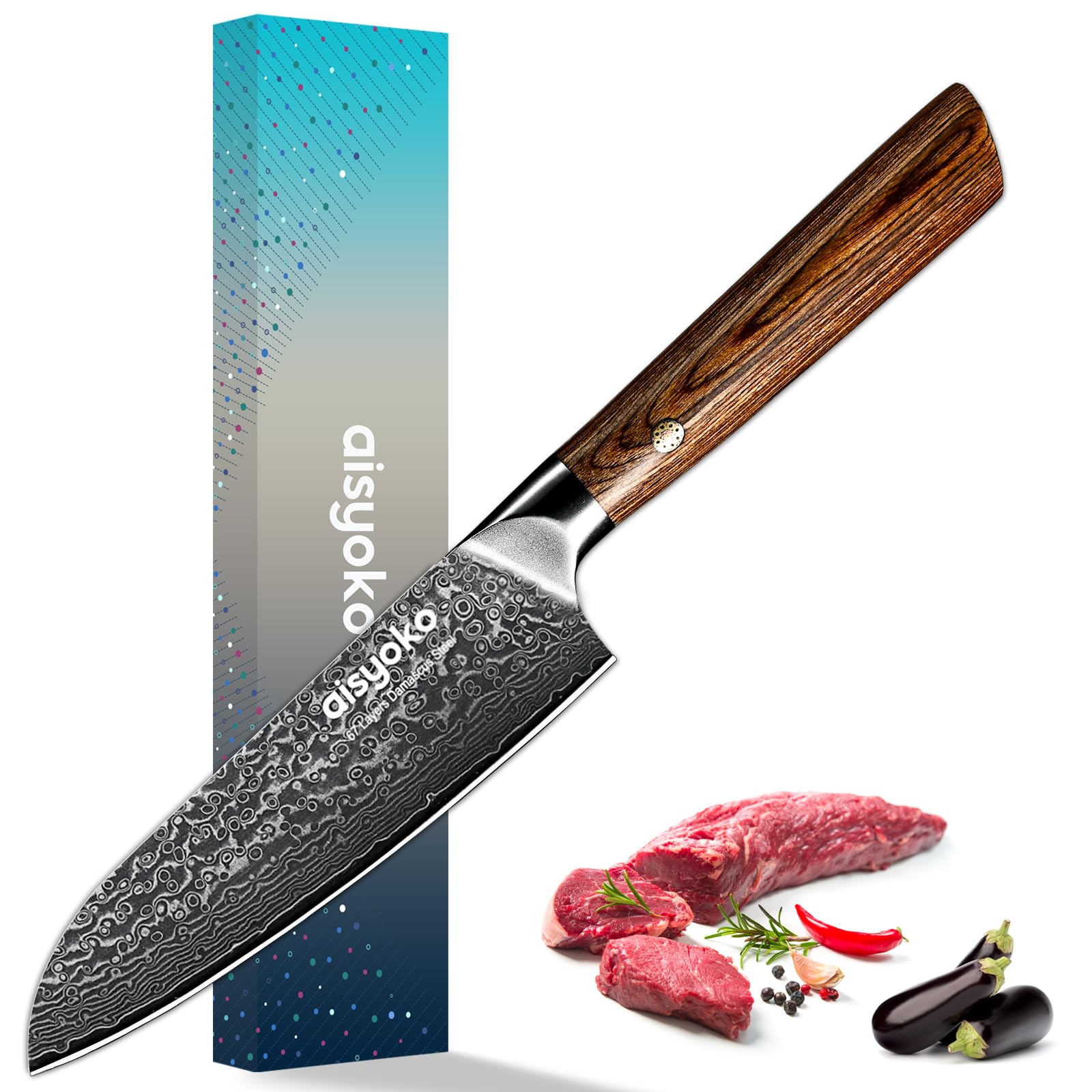 Aisyoko Santoku 5in Damascus blade for precise slicing and presentation
