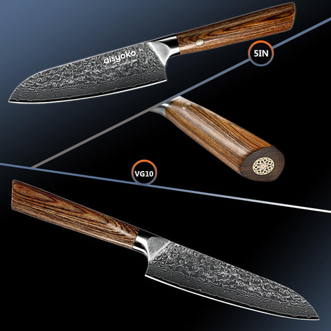 Aisyoko Santoku 5in Damascus texture combines beauty with reliable cutting