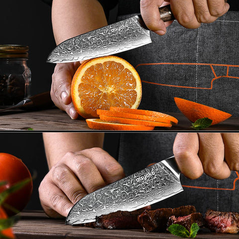 Aisyoko Santoku 5in VG-10 core highlights enduring sharpness and easy maintenance