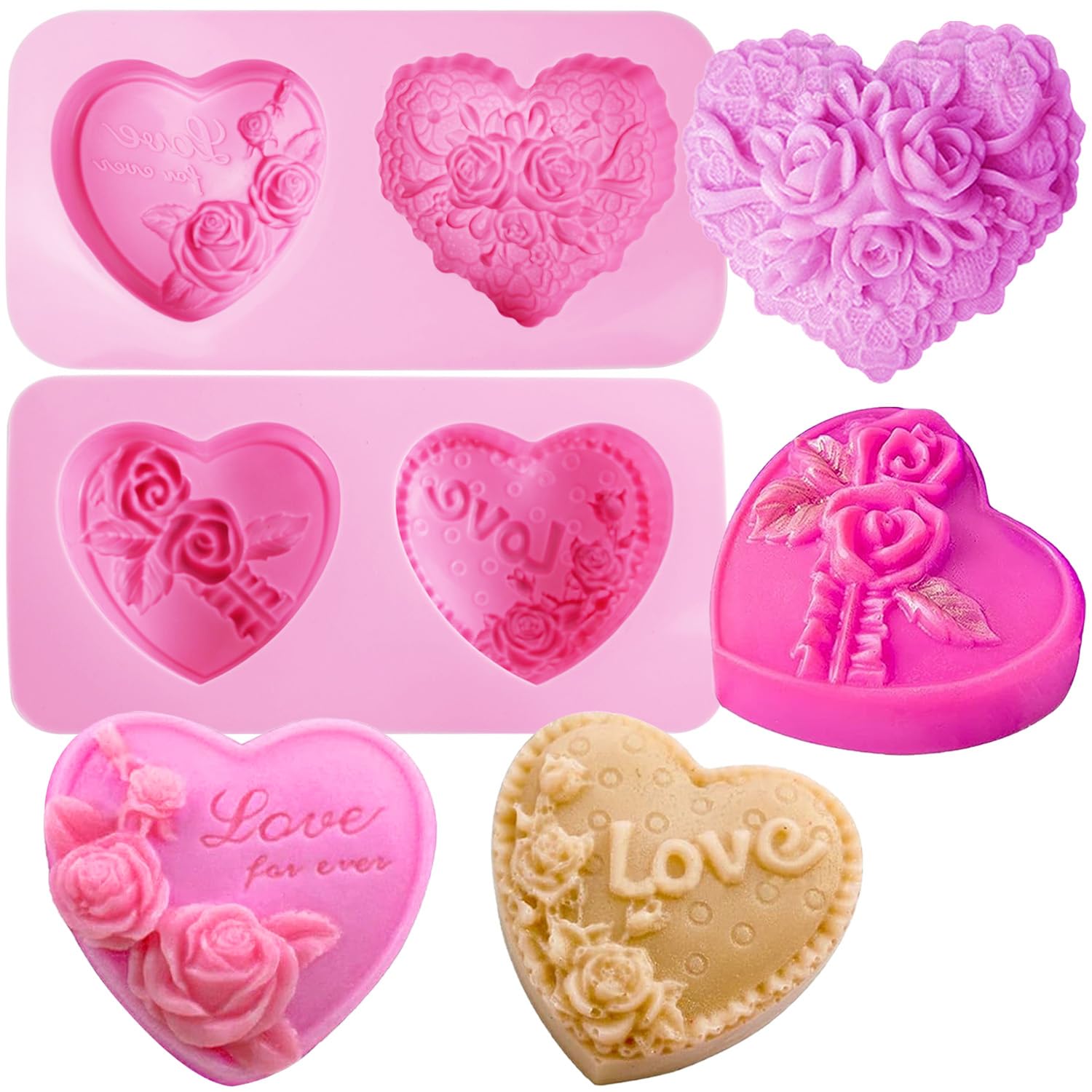 AITRAI heart silicone mold four types with 3D flowers for elegant desserts.