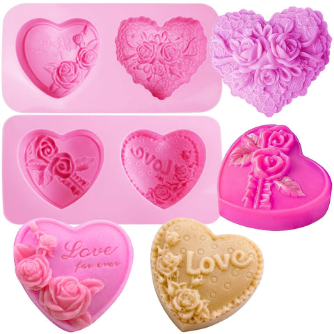 AITRAI heart silicone mold four types with 3D flowers for elegant desserts.