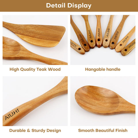 AIUHI teak spoons display-worthy craftsmanship suitable for hanging storage.
