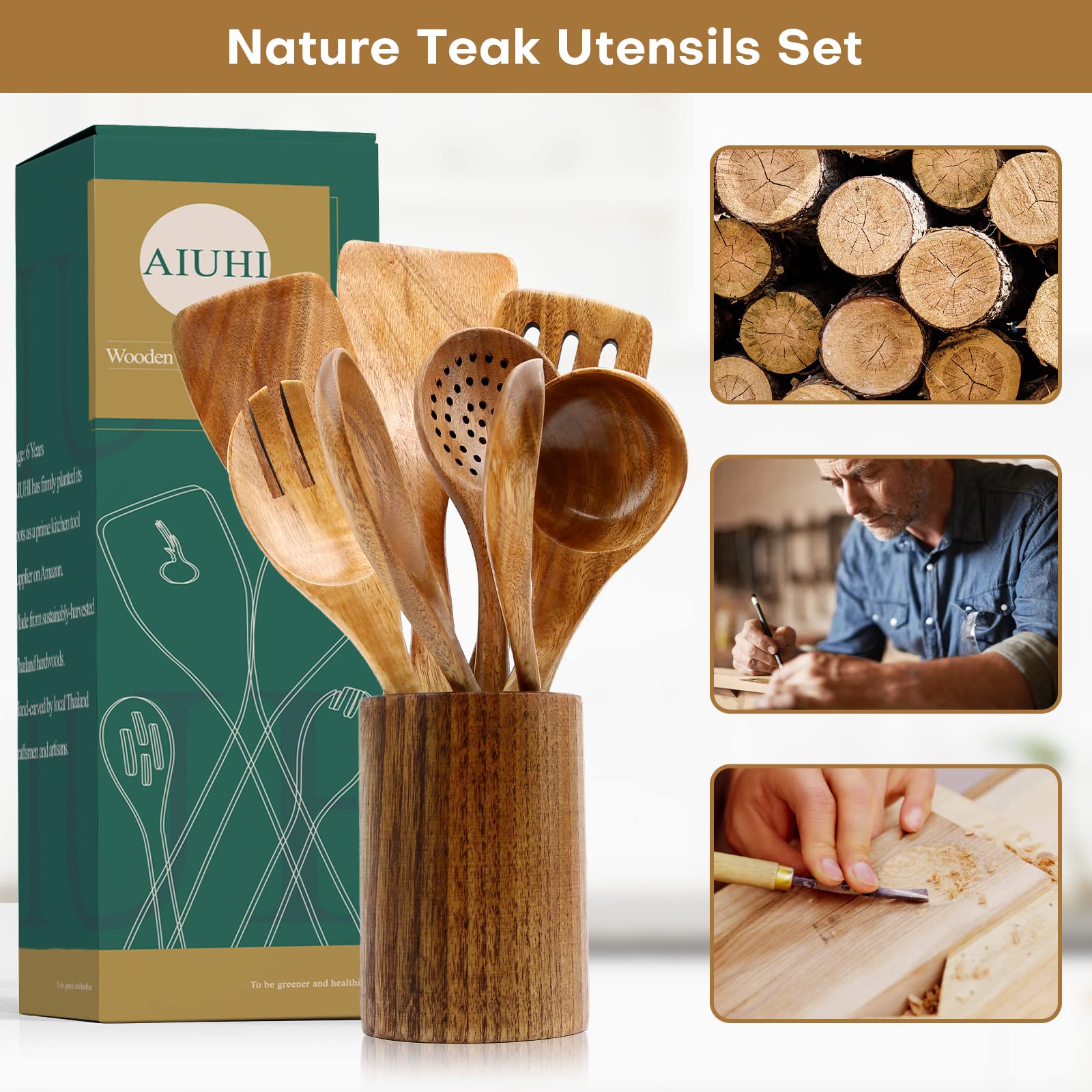 AIUHI wooden cooking tools offer a comfortable grip during long tasks.