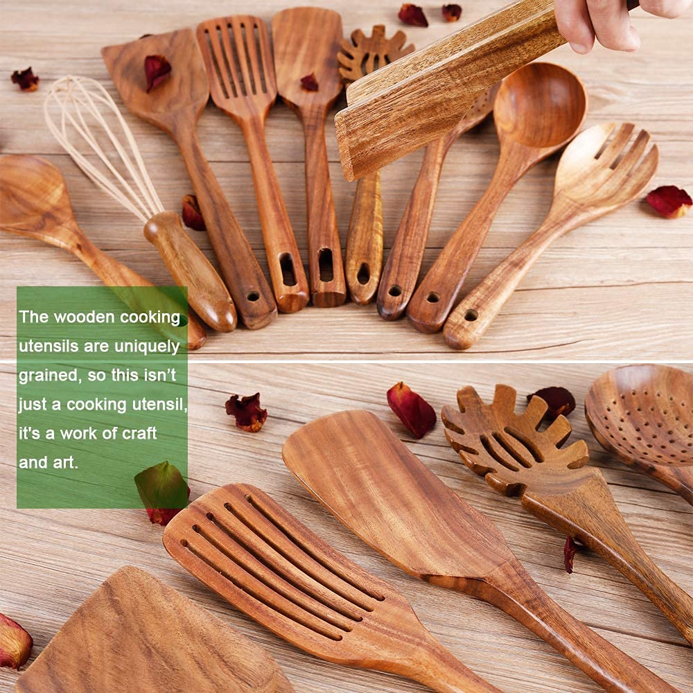 AIUHI teak ladle perfect for soups and broths with balanced control