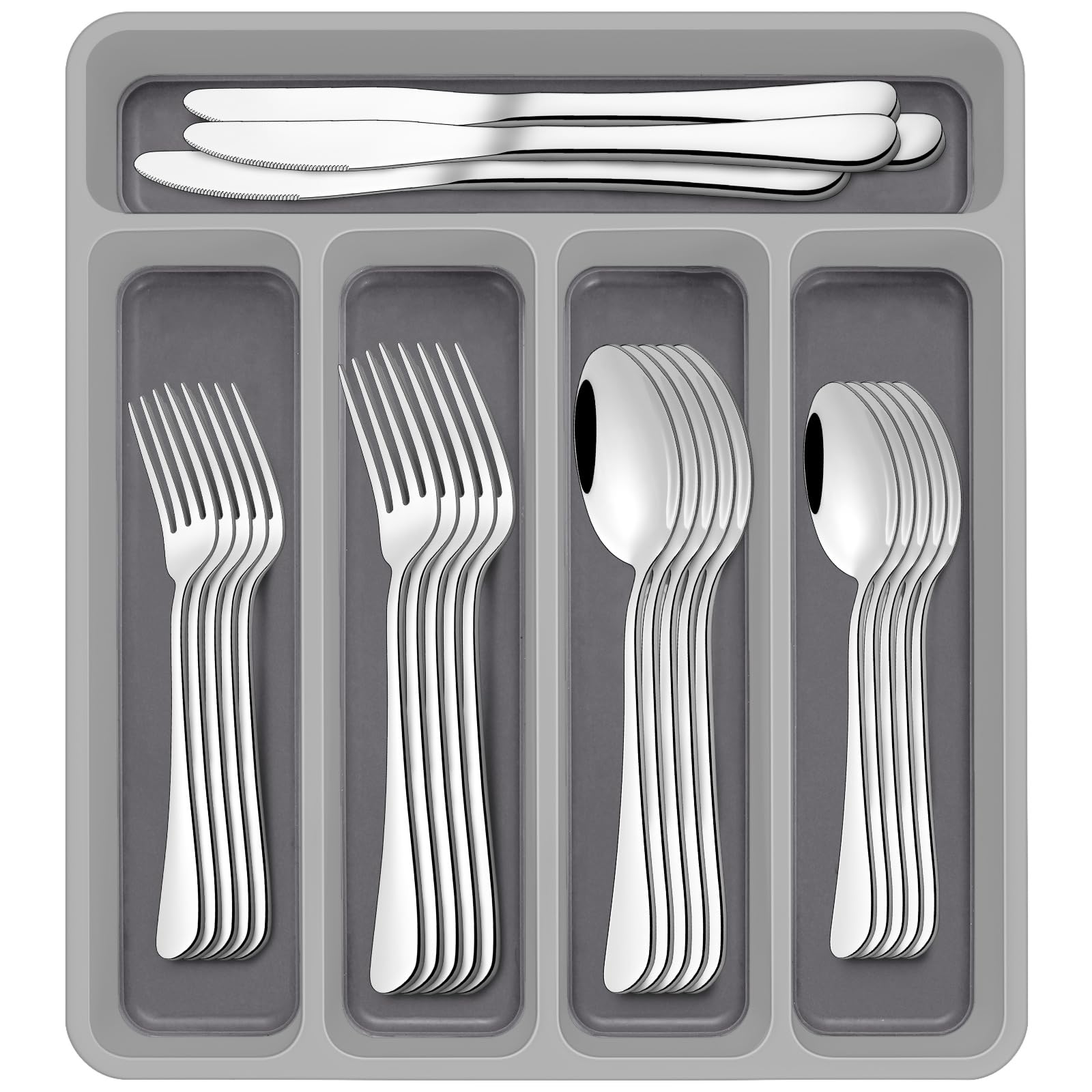 AIVIKI 60-piece silverware set with drawer organizer for everyday dining.