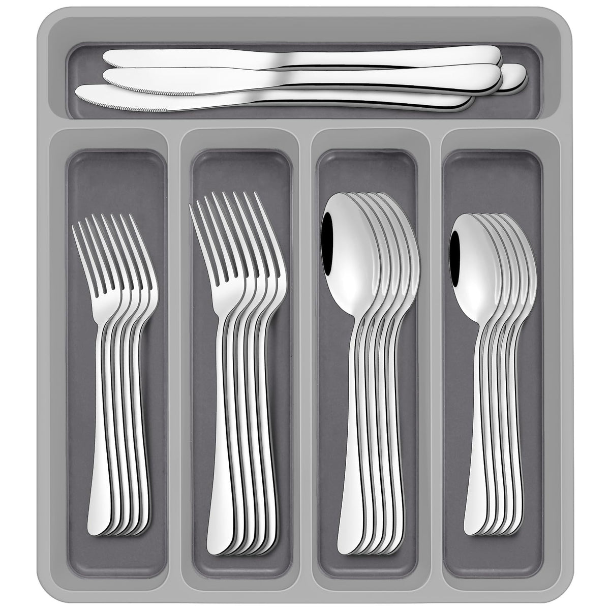 AIVIKI 60-piece silverware set with drawer organizer for everyday dining.