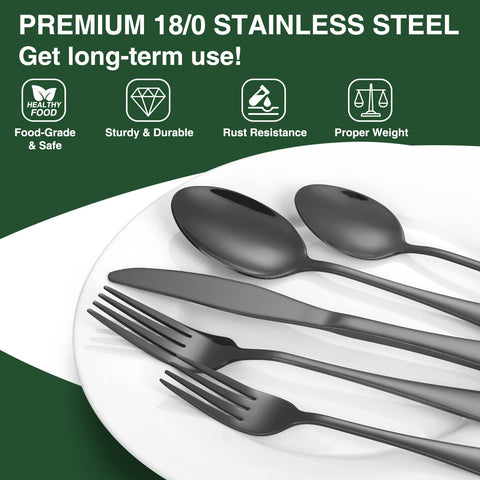 AIVIKI black dinner knives with sleek mirror finish for elegant dining