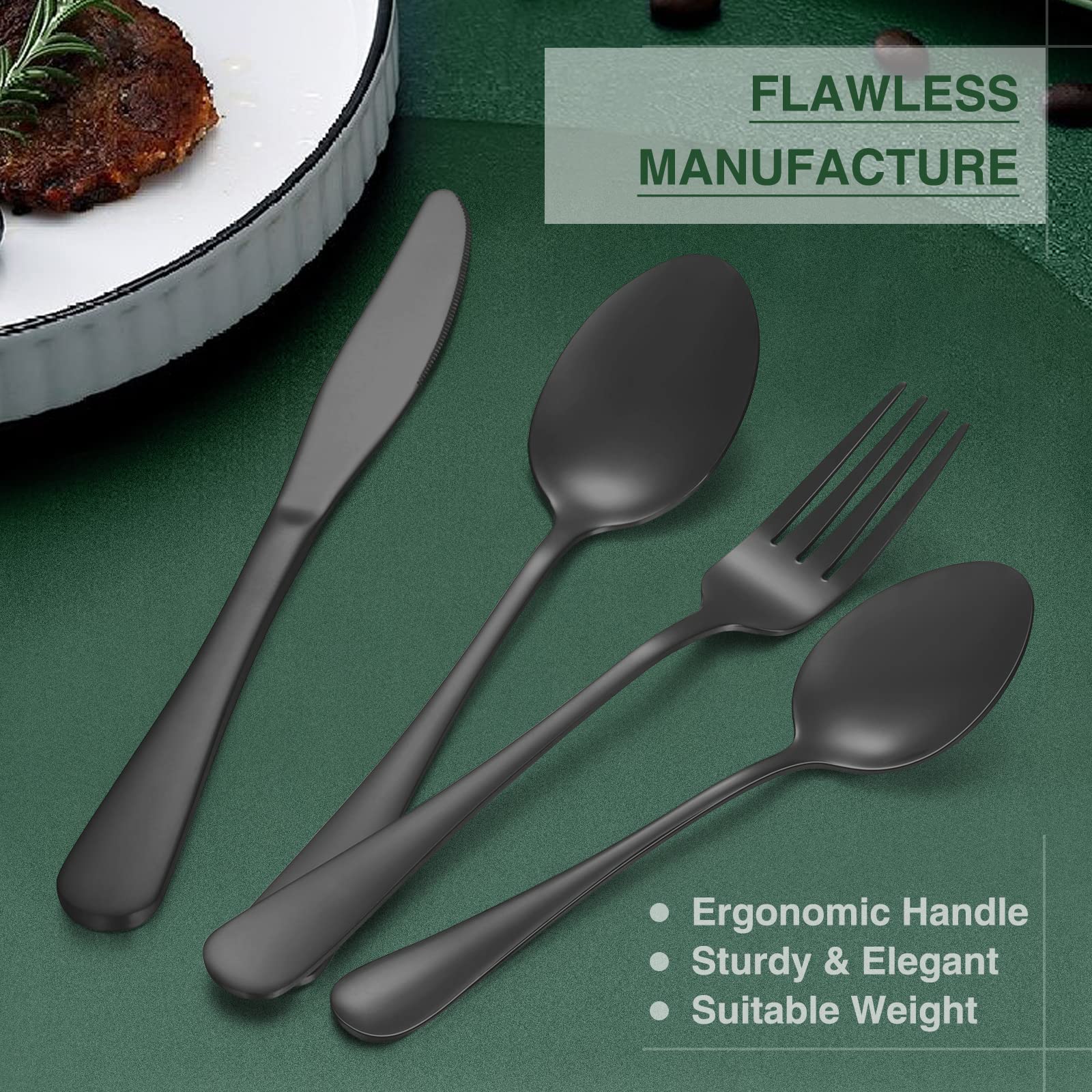 AIVIKI black dinner spoons with ergonomic, comfortable grip
