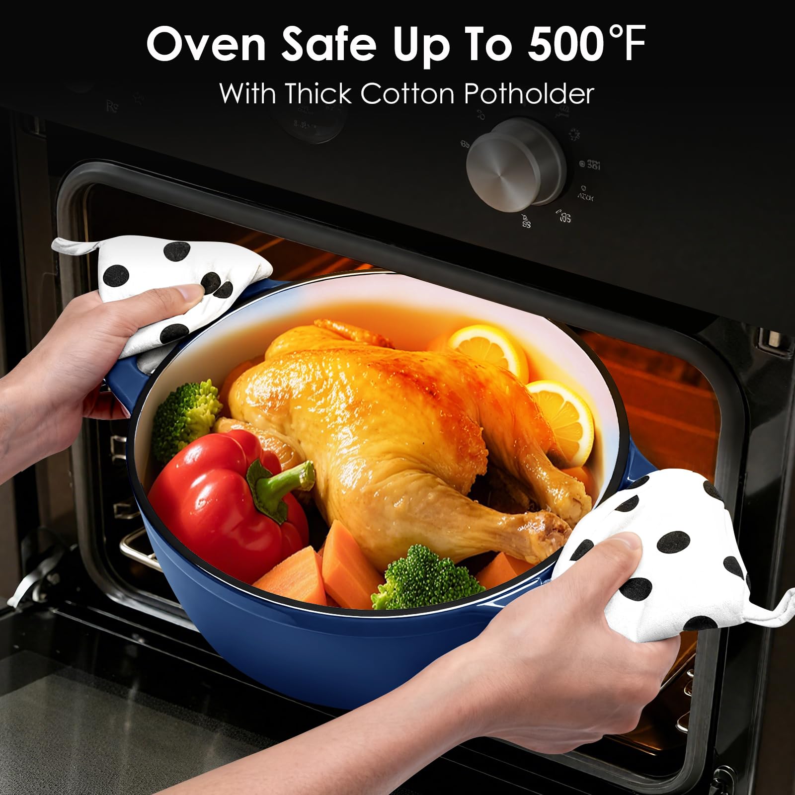 AIVIKI enamelled cookware is oven safe up to 500°F for hot dishes.