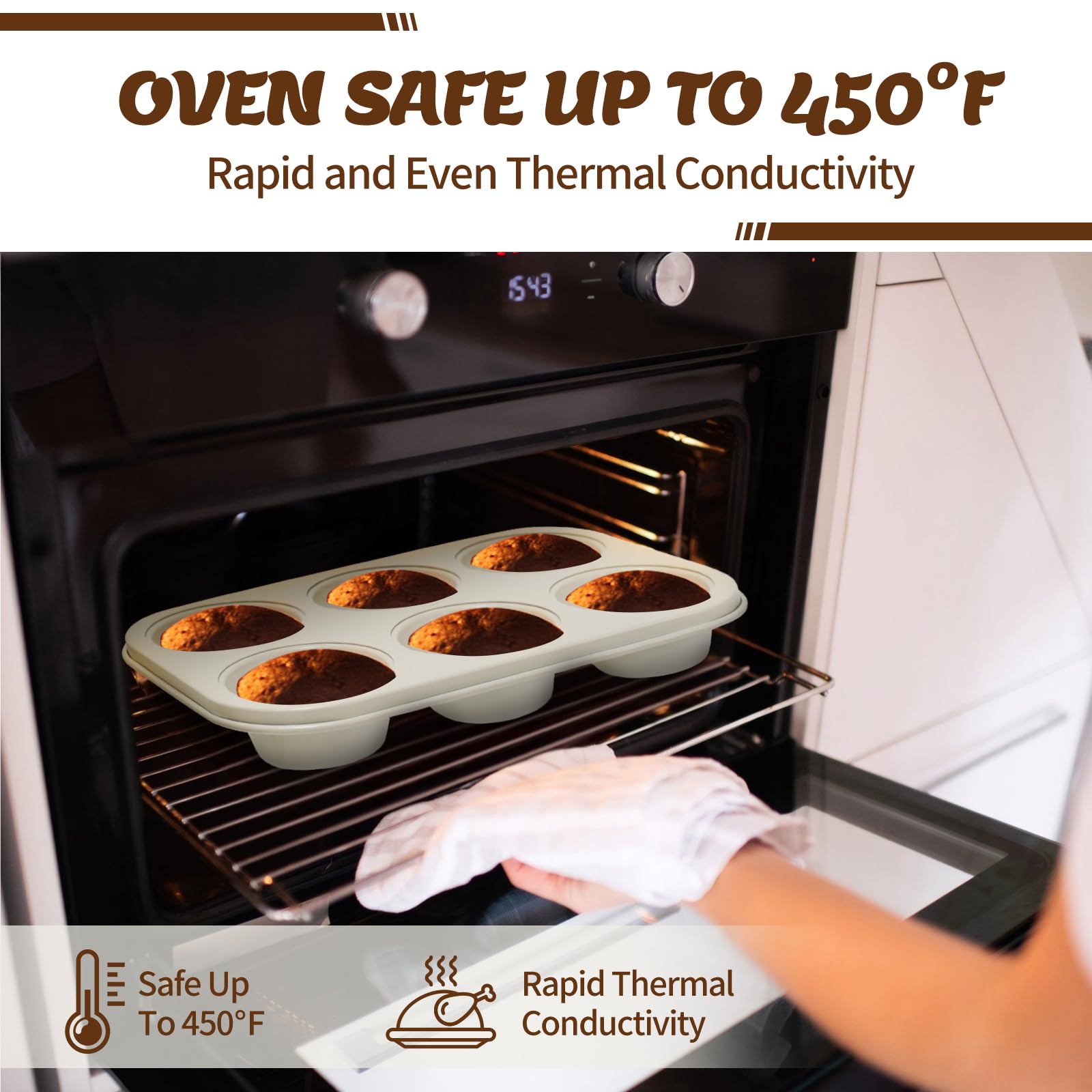 AIVIKI muffin pan provides crisp edges and easy release.