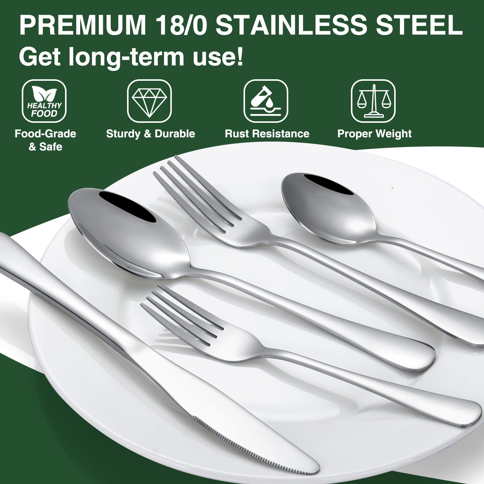 AIVIKI stainless steel flatware 18/0 for durable, rust-resistant meals.