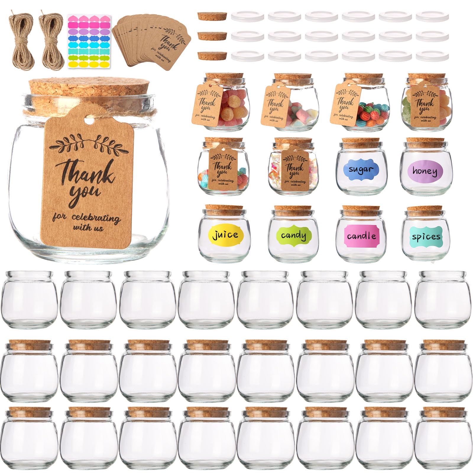 AIXIANG 16-set 7oz jars with cork lids showing their secure seal for wedding favors