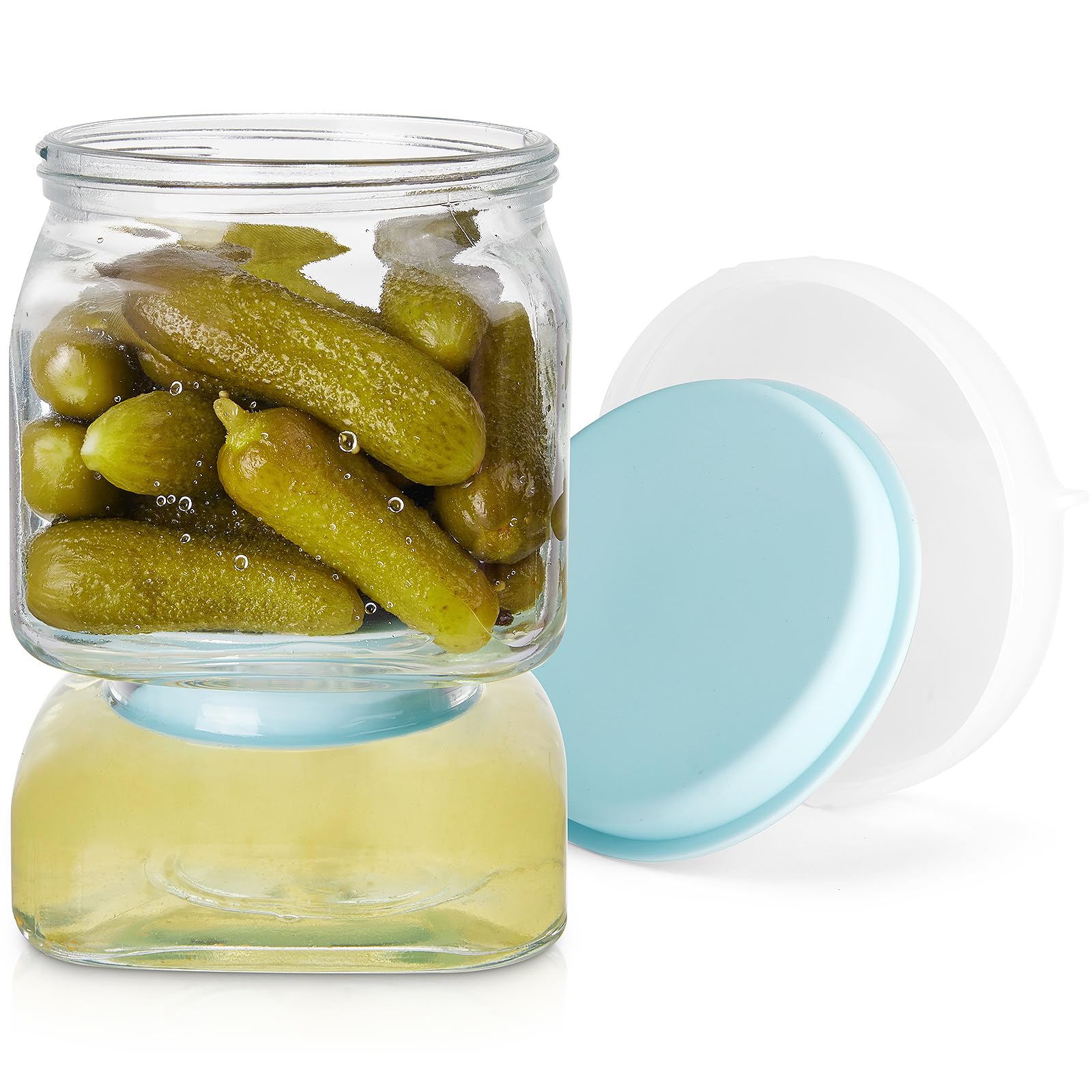 Aixibu glass pickle jar with strainer flip for mess-free serving.