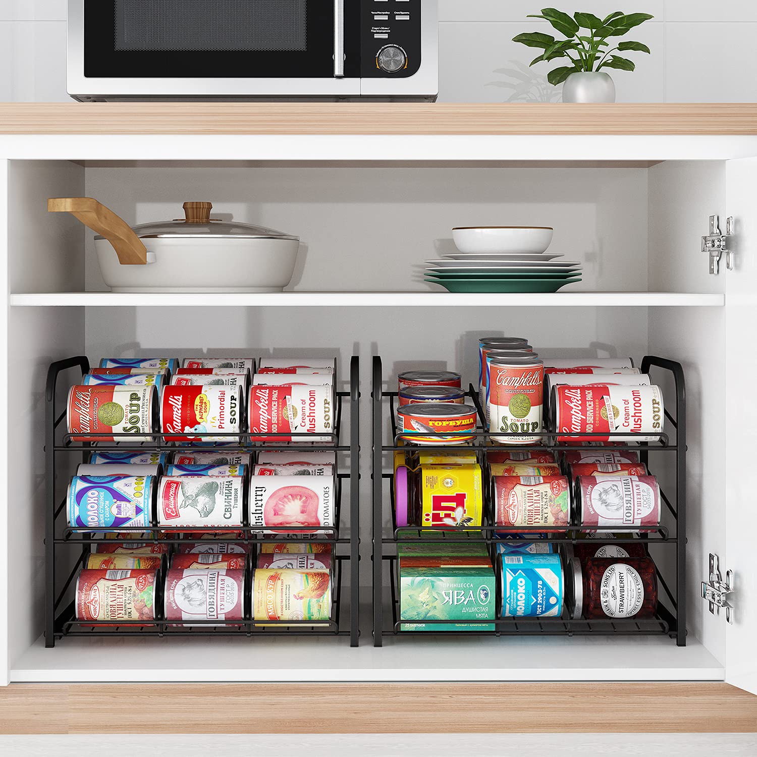 AIYAKA Can Rack assembly illustration emphasizes simple, tool-light setup.