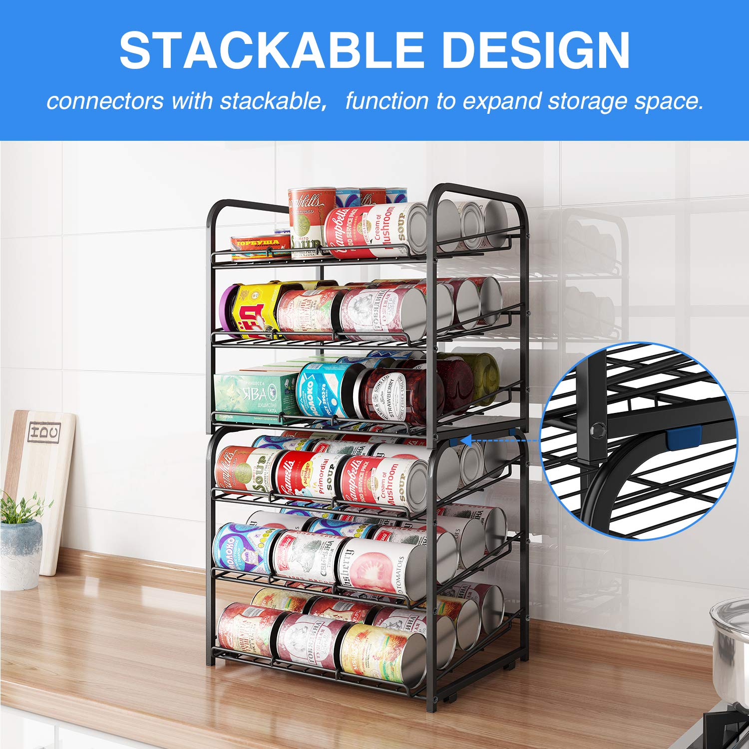 AIYAKA Can Rack stackable design enables versatile kitchen organization.