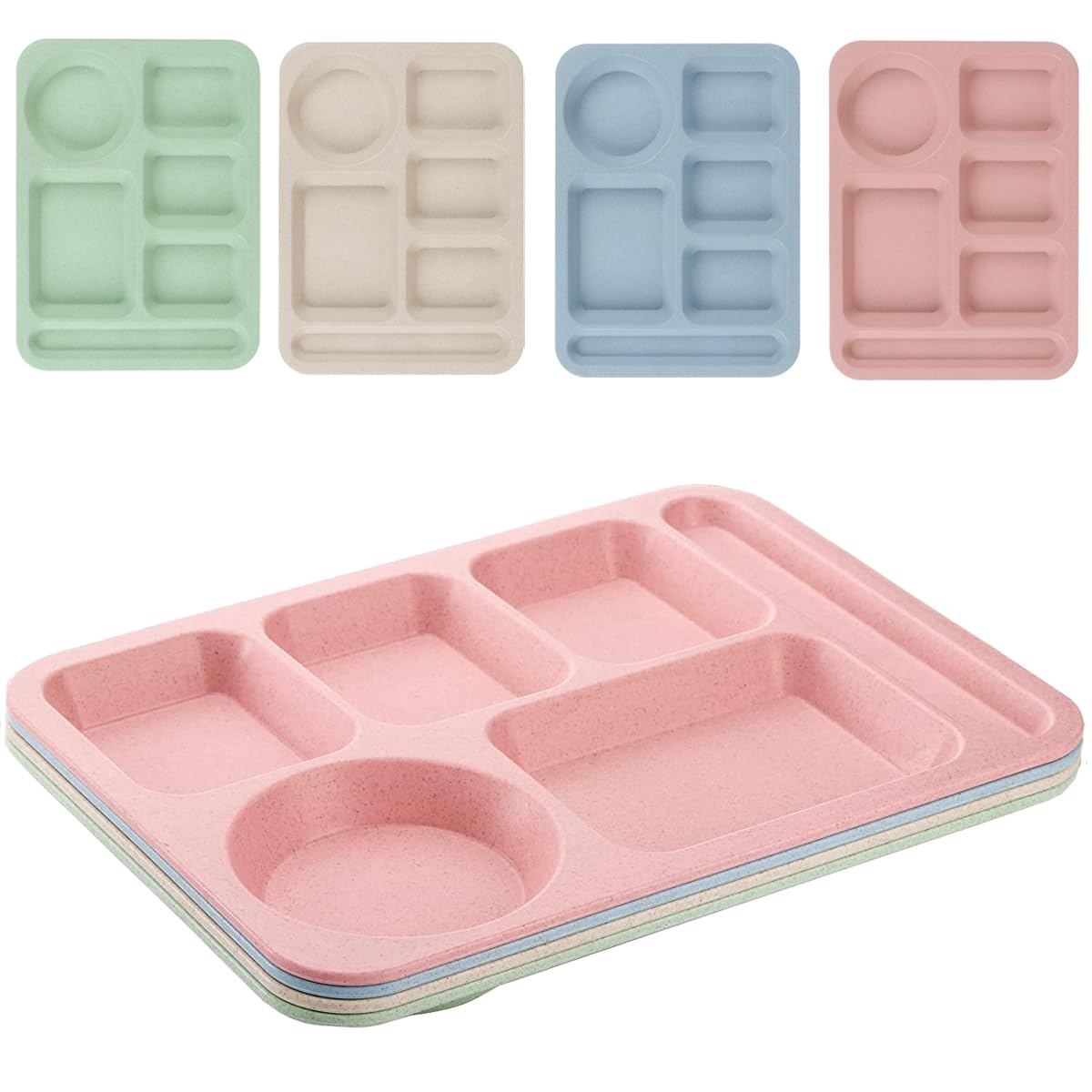 AIYoo 4Pcs unbreakable divided plate with six compartments for organized meals.