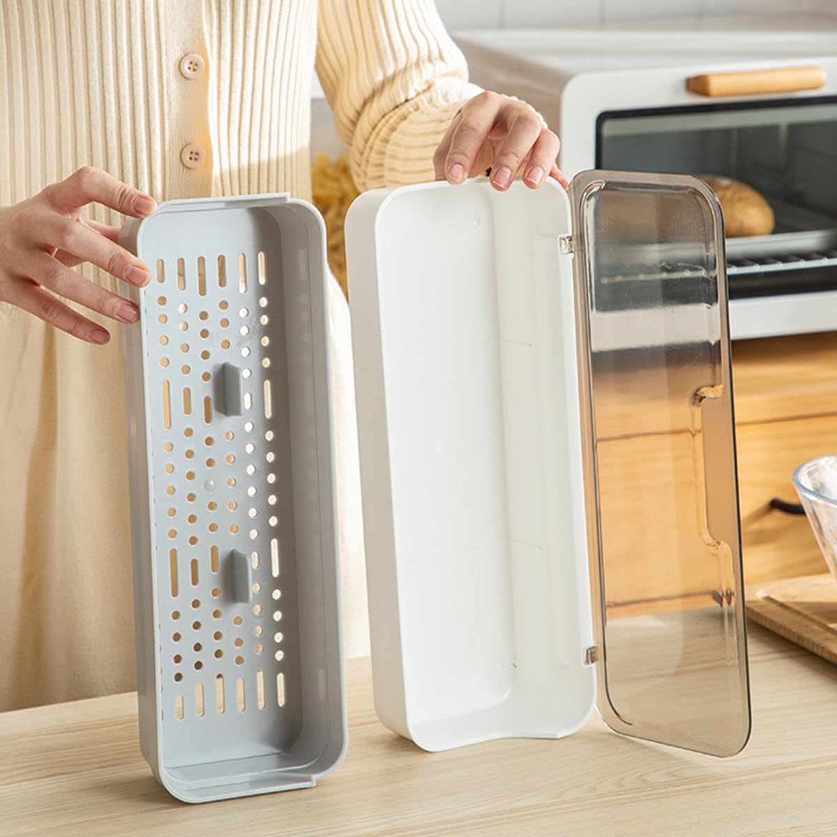 AIYoo clear-cover utensil organizer helps locate forks and spoons quickly
