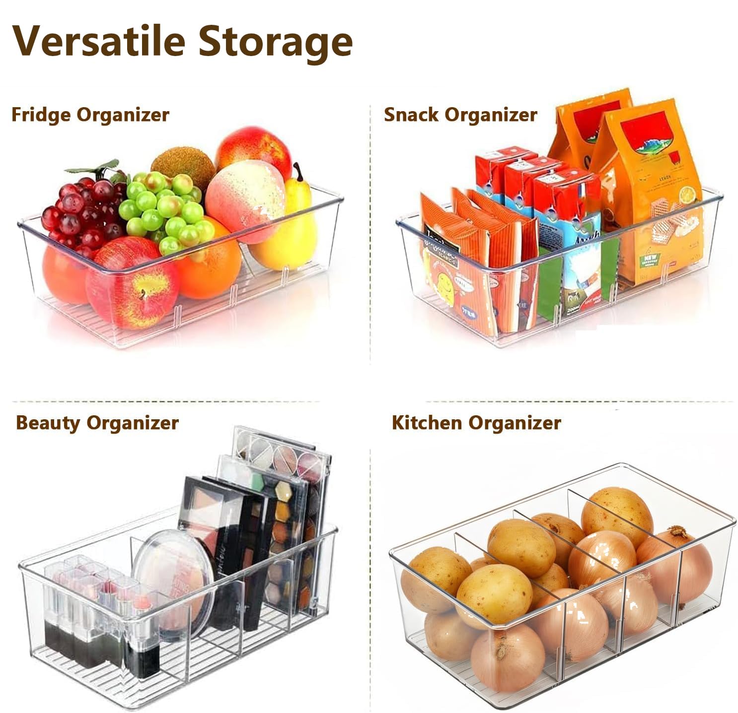 AIYULONG stackable bins fit countertops, cabinets, or pantry shelves for flexible organization.