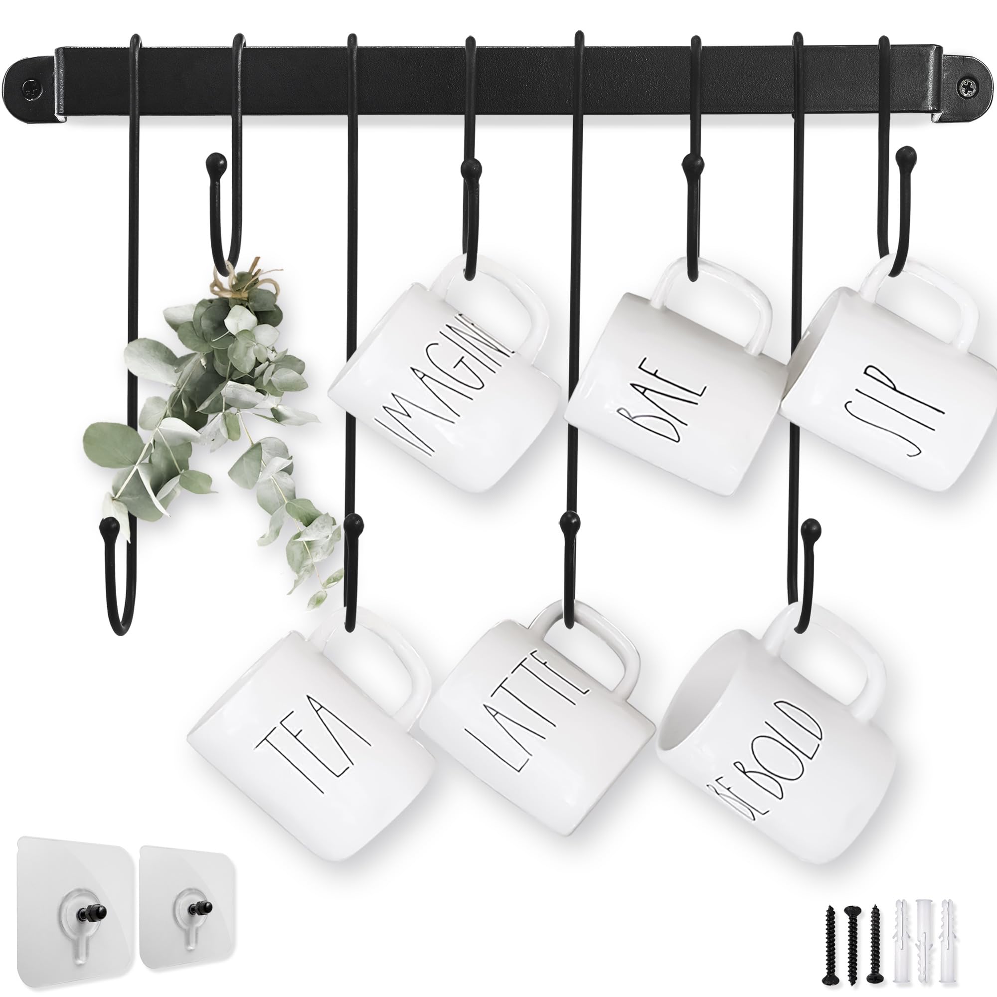 AJART wall-mounted mug holder displays eight cups for quick access