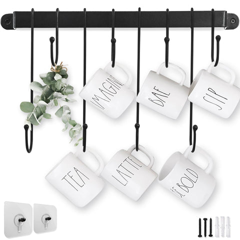 AJART wall-mounted mug holder displays eight cups for quick access