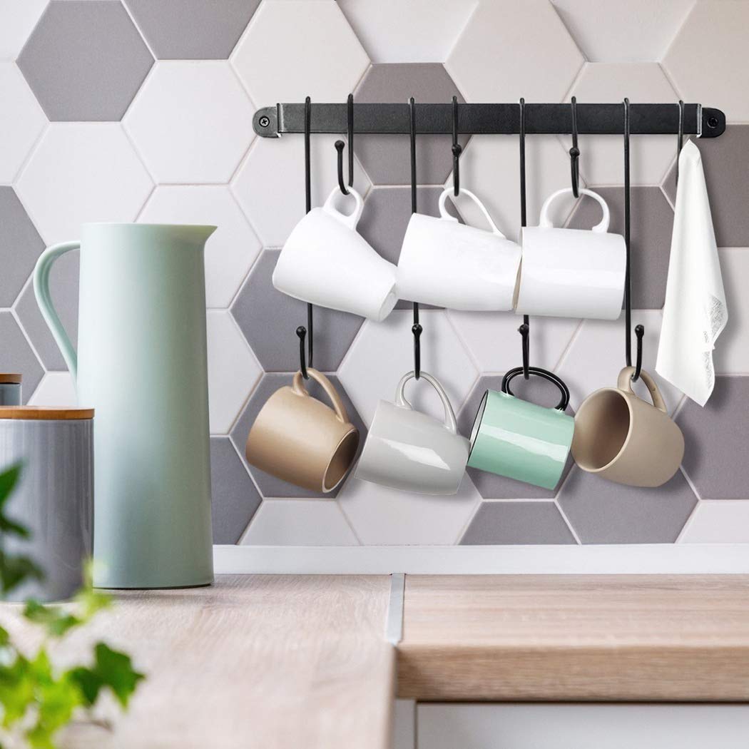 AJART black steel mug rack on wall enhances kitchen organization