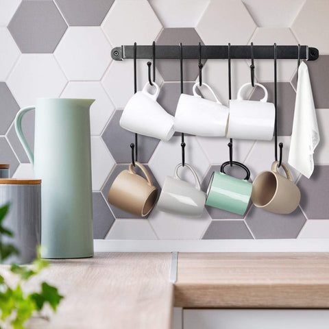 AJART black steel mug rack on wall enhances kitchen organization