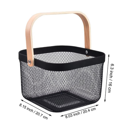 AJIODA folding wooden-handle basket showcased for easy portability.