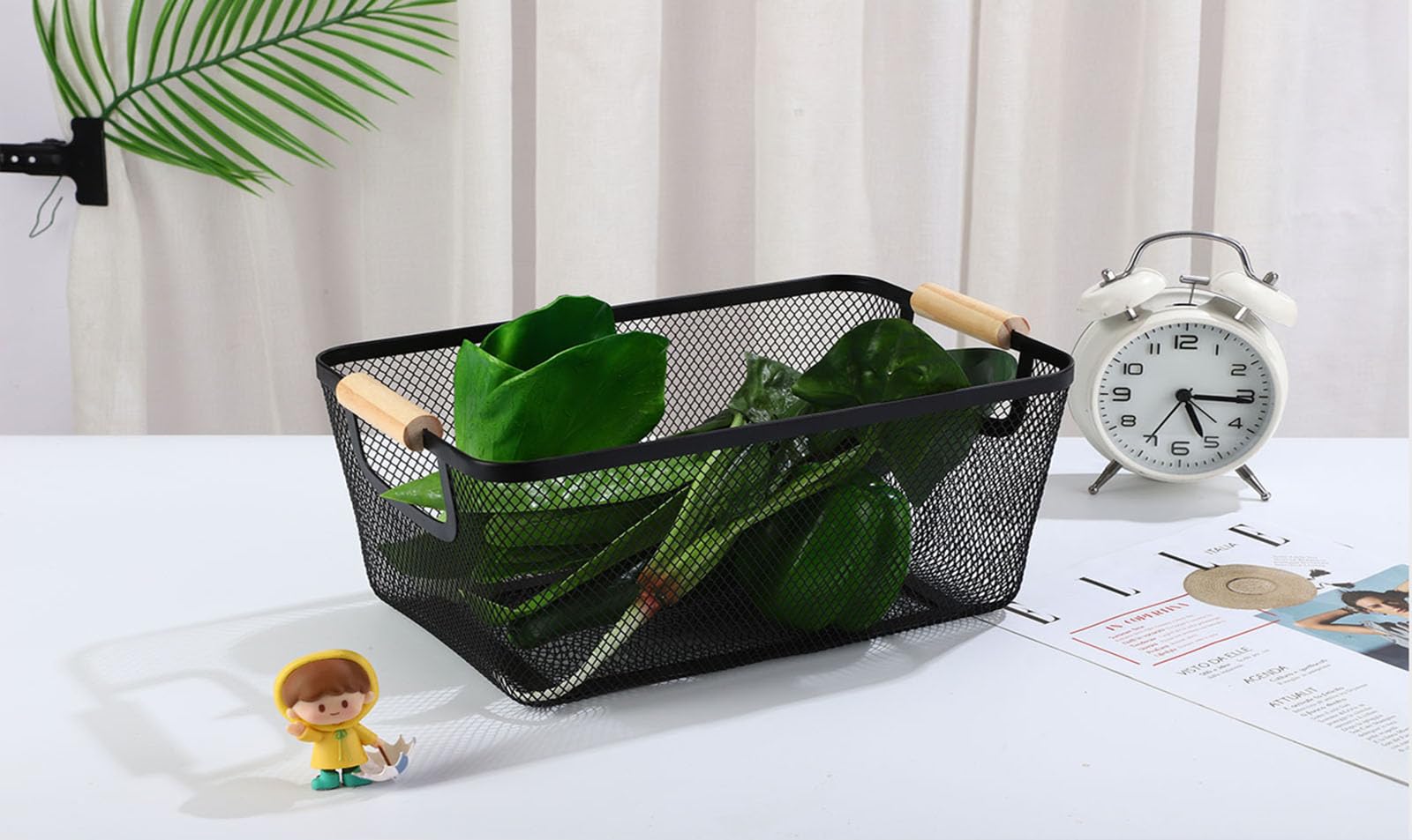 AJIODA hanging wooden-handle basket shown with easy-access portability