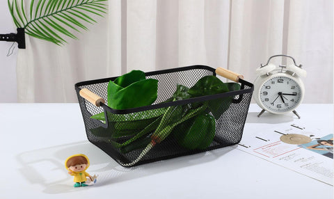 AJIODA hanging wooden-handle basket shown with easy-access portability