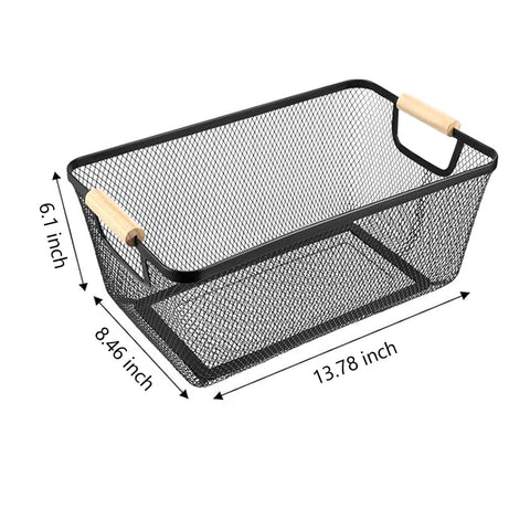 AJIODA wood-handle basket, side view, portable for shelves and cabinets