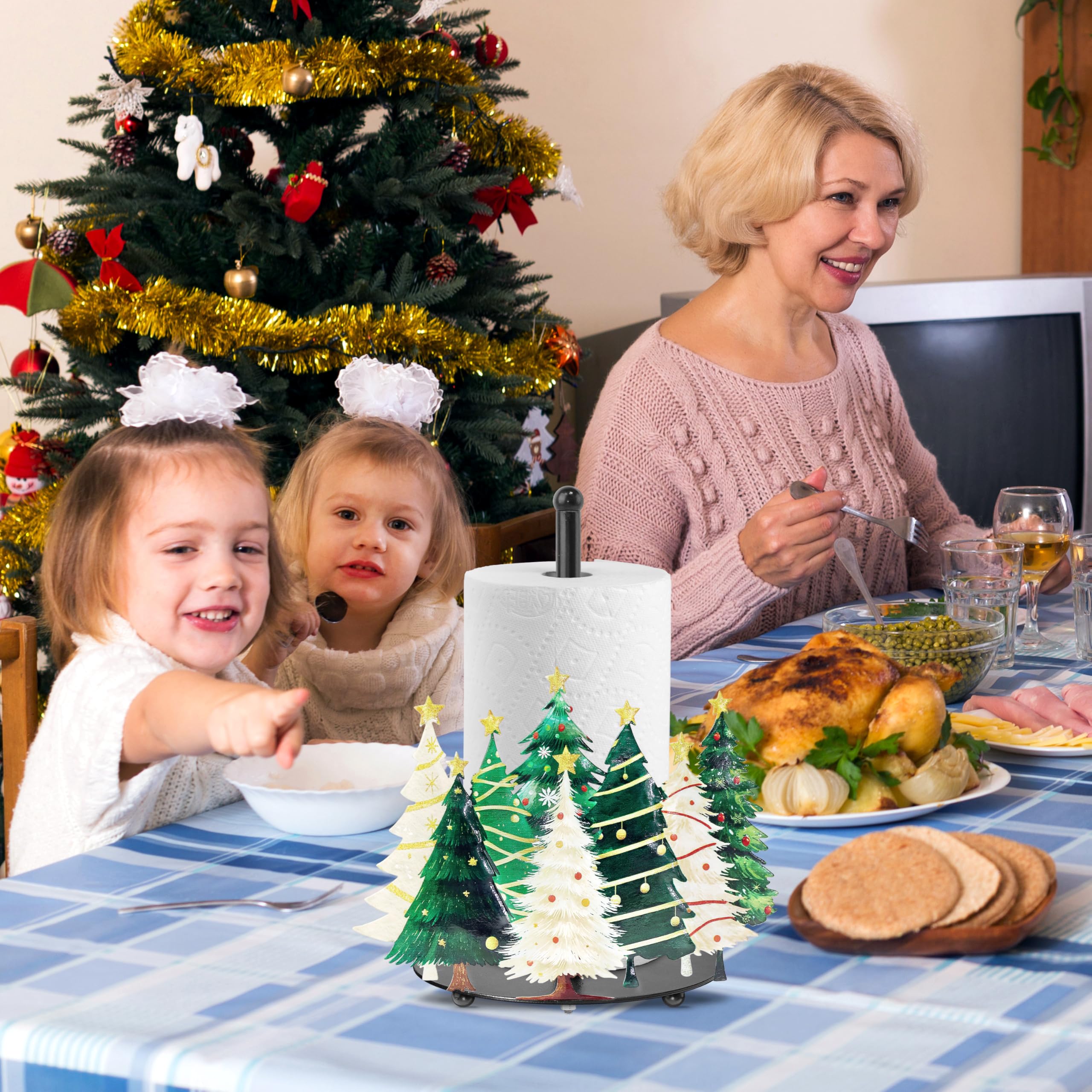 Ajiusmm holder showcased on dining table for convenient towel access.