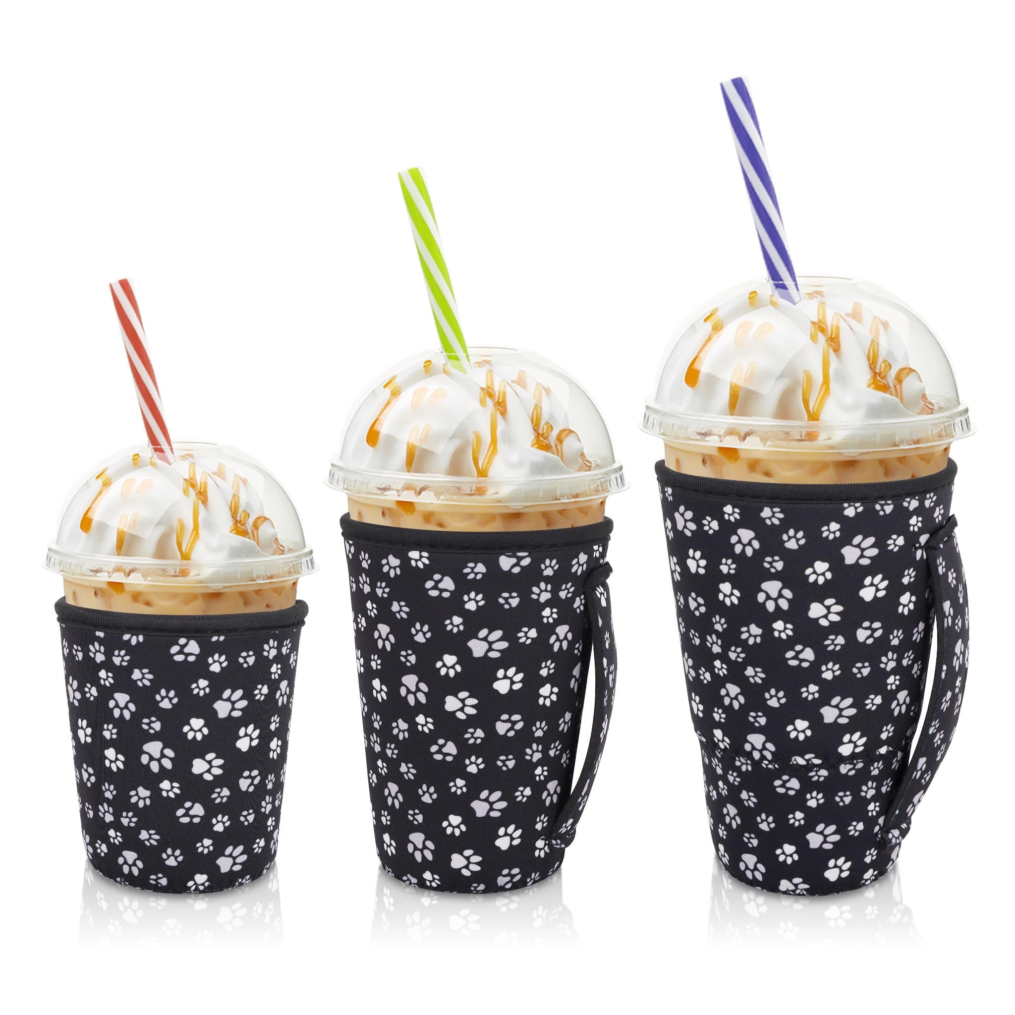 AJLTPA iced coffee sleeve with handle improves grip on cups and prevents spills.